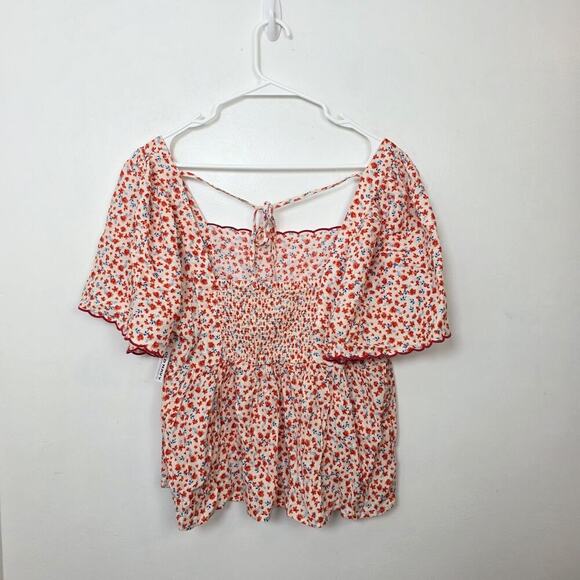 Old Navy White Orange Ditzy Floral Girly Flutter Sleeve Swing Blouse Size XL - Picture 8 of 11